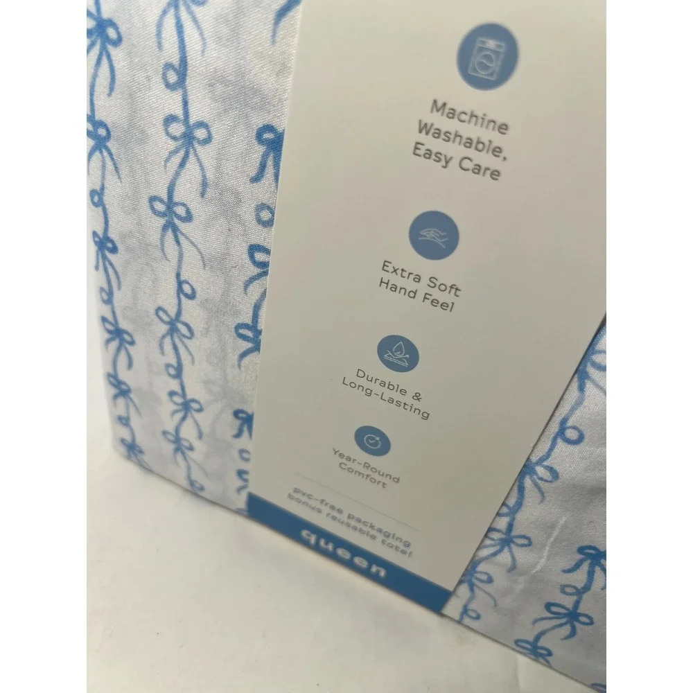 Emma's Studio Queen Sheet Set 4 Pc Blue Bows Extra Soft New Coquette Cottagecore